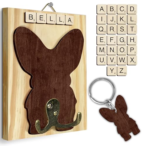 Corgi Dog Leash Holder Wall Mount with Scrabble Letters, Wooden Dog Wall Hook Organizer, Pet Collar and Harness Holder, Entryway Key Hook and Leash Rack, Pet Lovers Gift Decor PF297-29 - color: Corgi, size: 7.8″ x 5.5"