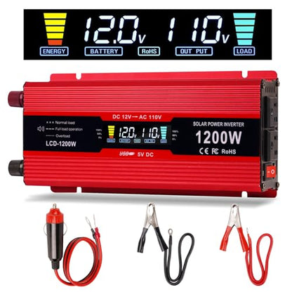nomal Car Power Inverter 1200W , DC 12v to 110v AC Converter with LCD Display and AC Outlets 12 Volt Inverter for Truck RV Car