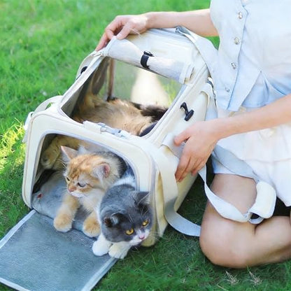 Pet Carrier Bag for Cats & Small Dogs, Airline Approved Travel Cat Carrier with Mesh Windows, Shoulder Strap & Removable Mat, Foldable Design for Home & Outdoor Trips - color: Beige