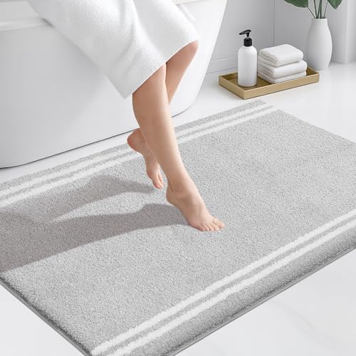 PURRUGS Bathroom Rug Non-Slip Machine Washable 30" x 46", Super Absorbent and Quick Dry Shaggy Microfiber Bath Mat, Extra Soft and Plush Bath Rug for Bathtub, Shower, and Sink, Light Grey - color: Light Grey, size: 30" X 46"