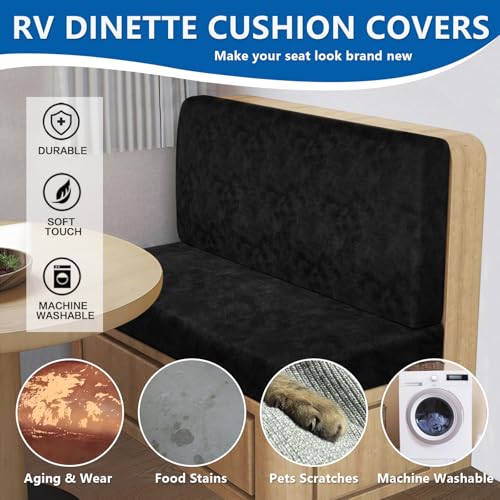 ANARACHON Leather Look RV Camper Dinette Cushion Covers, Washable RV Couch Cushion Covers Dinette Booth Seats Stretchable Camper Seat Covers (03 Black, 2 Sets) - color: 03 Black, size: 2 Sets