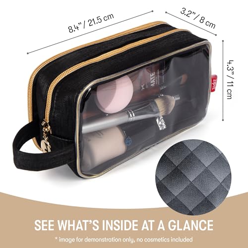 ZIPIT: Travel Makeup Bag - Soft Shell, Large Zipper Cosmetic Case, 3 Compartments, Toiletry Storage Organizer, Clear Window, Brush Slots - color: Multicolor
