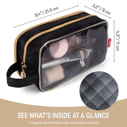 ZIPIT: Travel Makeup Bag - Soft Shell, Large Zipper Cosmetic Case, 3 Compartments, Toiletry Storage Organizer, Clear Window, Brush Slots - color: Multicolor