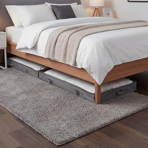 2 Pack 100L Low Profile Under Bed Storage Containers,4 Inches High Lightweight Underbed Storage NO STRUCTURE,Large Foldable Underbed Cloth Storage Bags for Blanket Fits Under Sofa,Couch,Grey