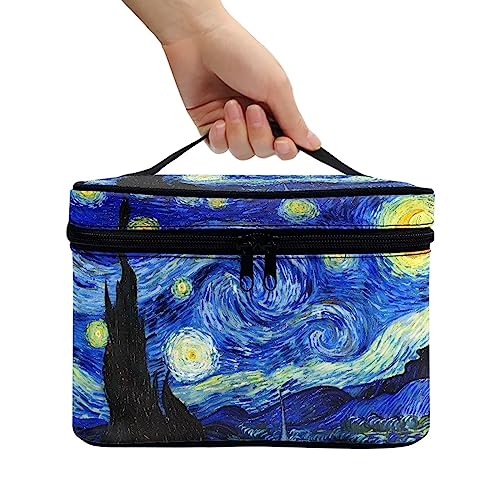 Travel Toiletry Bag Van Gogh Starry Night Makeup Brush Bag Case Multifunctional Cosmetic Organizer Durable Makeup Pouch with Handle and Divider - color: Van Gogh Starry Night