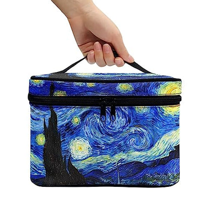 Travel Toiletry Bag Van Gogh Starry Night Makeup Brush Bag Case Multifunctional Cosmetic Organizer Durable Makeup Pouch with Handle and Divider - color: Van Gogh Starry Night