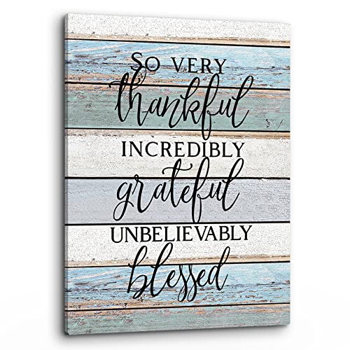PHAMTE So Very Thankful Incredibly Grateful Unbelievably Blessed Inspirational Quotes Wall Art,Home Thankful Print Framed Canvas Painting Artwork Home Bathroom Kitchen Room Office Decor（11x14 Inch） - color: Very, size: 14"L x 11"W
