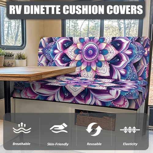 Mandala RV Dinette Cushion Covers with Strap Design, 2 Pack Boho RV Stretch Sofa Seat Slipcovers Include 1 Bench and Backrest Cover, Comfortable Accessories for Camping - color: Boho Mandala