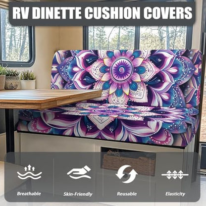 Mandala RV Dinette Cushion Covers with Strap Design, 2 Pack Boho RV Stretch Sofa Seat Slipcovers Include 1 Bench and Backrest Cover, Comfortable Accessories for Camping - color: Boho Mandala