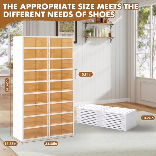 SAYMA Collapsible Shoe Rack Organizer Foldable Shoe Storage Organizer with Doors, Large Plastic Folding Shoe Rack, Easy Assembly Shoe Cabinet Storage for Entryway (2 x 9 Tiers-18 Pairs) - size: 2 x 9 Tiers-18 Pairs