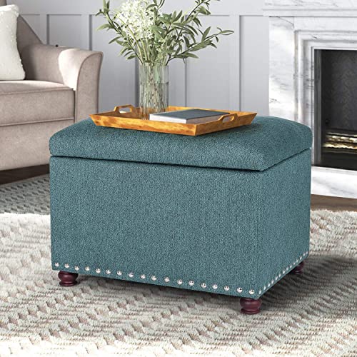 Joveco 24" Ottoman with Storage for Living Room Rectangular Fabric Tufted Bench Footrest Toy Chests for Bedroom (Cyan) - color: Cyan