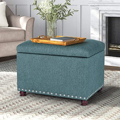 Joveco 24" Ottoman with Storage for Living Room Rectangular Fabric Tufted Bench Footrest Toy Chests for Bedroom (Cyan) - color: Cyan