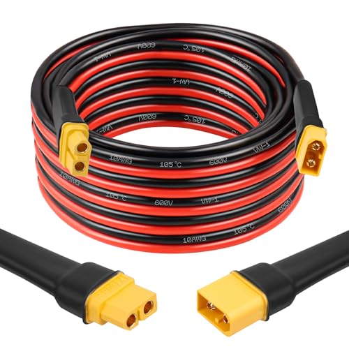 MOOKEERF XT60 Extension Cable 10AWG 20FT XT60 to XT60 Cable with Male to Female Connector for Portable Power Station Solar Panel RC Battery - size: 20FT