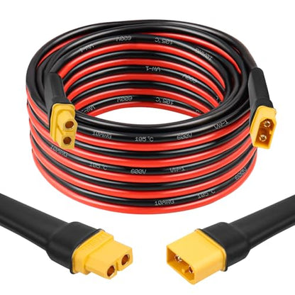 MOOKEERF XT60 Extension Cable 10AWG 20FT XT60 to XT60 Cable with Male to Female Connector for Portable Power Station Solar Panel RC Battery - size: 20FT