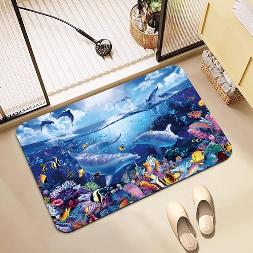 Bathroom Rugs Non Slip Quick Dry Bath mat Rubber Bathroom mat, Super Absorbent Bath mat, Washable Bathroom mat Bath Rugs, Shower Mat Bath Mats for Bath Floor, 15.7x23.6in, Dolphin - color: Dolphin, size: 15.7x23.6in