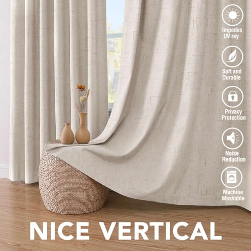 H.VERSAILTEX Linen Look 100% Blackout Curtains 45 Inches Long for Bedroom Full Light Blocking Rod Pocket 42 Inches Wide Linen Textured Thick Window Curtain Drapes with White Backing, Natural, 2 Panels - color: Natural, size: 42"W x 45"L (Pack of 2)