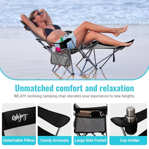 #WEJOY 2-in-1 Reclining Camping Chair with Footrest for Adults Folding Lounge Chair with Adjustable Backrest Lightweight Camping Chairs Heavy Duty Camp Chairs for Outdoor - color: 2 Pack Black Grey