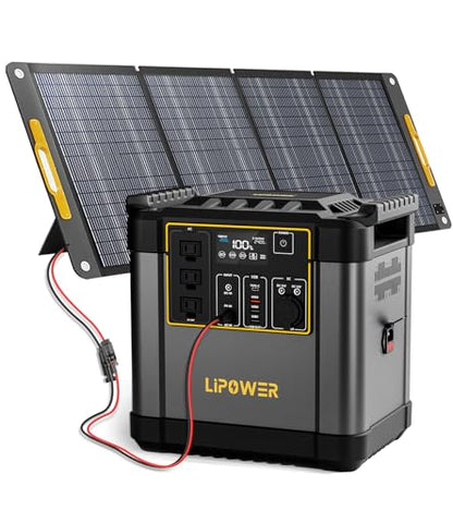 Lipower Power Station with 200W Solar Panel,2400W(4000W Peak) Portable Solar Generator, 2150Wh LiFePO4 Battery,1H Fast Charge, 25% High Efficiency & IP68 Waterproof Solar Panels for Camping - size: 2150Wh+200W Solar Panel