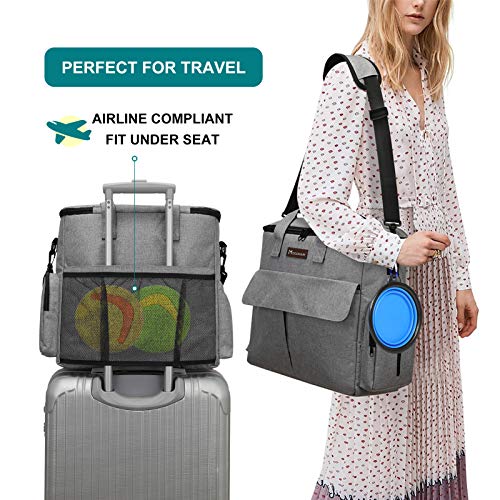 Modoker Dog Travel Bag, Weekend Pet Travel Set for Dog and Cat, Airline Approved Tote Organizer with Multi-Function Pockets, 2 Food Storage Containers, 2 Collapsible Bowls, 1 Feeding Mat (Grey) - color: Ash Grey