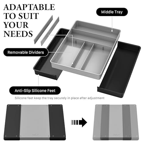 Simple Houseware Expandable Kitchen Drawer Flatware Organizer, Black/Gray - color: Black/Gray
