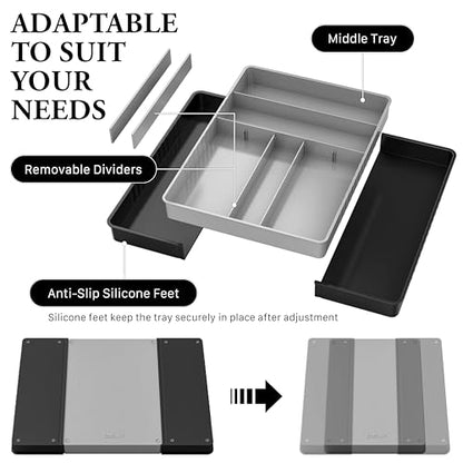 Simple Houseware Expandable Kitchen Drawer Flatware Organizer, Black/Gray - color: Black/Gray