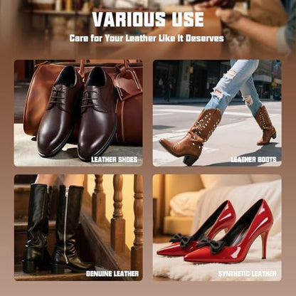 Shoe Shine Kit for Men & Women, 16Pcs Black Shoe Polish Kit for Leather Boots Care, Mens Gifts Ideas
