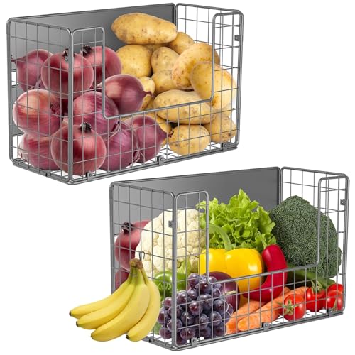 Ofiray-home Magnetic Fridge Shelf, Fruit Potato & Onion Storage Bins, Pantry Organizers, Large Container Basket for Refrigerator, Kitchen Counter, Cabinet (2, Silver) - color: Silver, size: 2