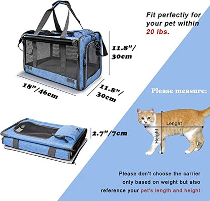 GAPZER Pet Carrier for Large and Medium Cats, Soft-Sided Pet Carrier for Big Medium Cats and Puppy, Dog Carriers Cat Carriers Pet Privacy Protection Travel Carriers - color: Blue
