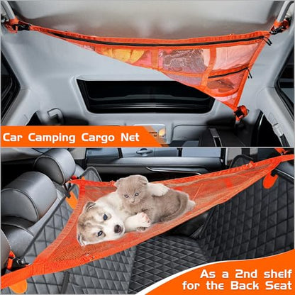 3 Handles Car Ceiling Cargo Net for Inside Car Roof,Interior Mesh Storage,Truck SUV Travel Long Road Trip Camping Interior Accessories 35.4"x25.6",Orange - size: 35.4"x25.6"