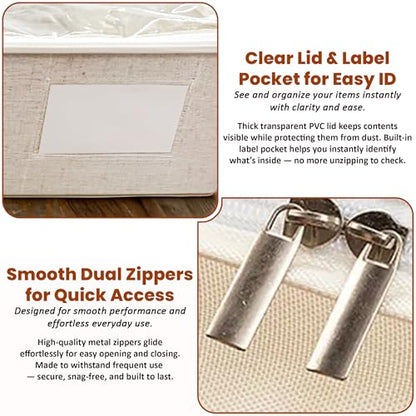 Large Under Bed Storage, 2 Pack Under Bed Storage Containers with Clear Cover, Reinforced Handles and Label Pocket for Dorms, Clothes, Shoes, Blankets, Linens, Only Needs 6" of Clearance