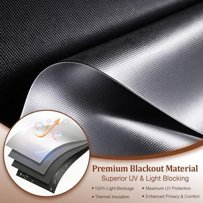 100% Blackout Curtains, Blackout Window Cover for Bedroom 57" x 79", Black Out Shades for Windows, Dorm Room, Home Office, Camping RV, No Drill Black Out Shades Blind Cover - size: 57"W x 79"H