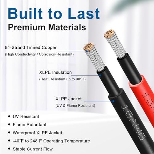 XRDS -RF Solar Panel Cable 50FT, 10AWG Solar Extension Cable with Male & Female Solar Connectors, Flame-Retardant Protective Sleeving Solar Cable, Weatherproof PV Wire for Solar Panel Connection - size: 10AWG 50FT