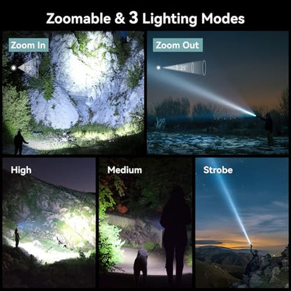LETMY Rechargeable Flashlights High Lumens, 2 Pack 2000 Lumens Bright LED Tactical Flashlight, 3 Modes Samll Powerful Flash Lights with Clip, Waterproof Flashlights for Home Emergency Camping (Grey) - color: Gray