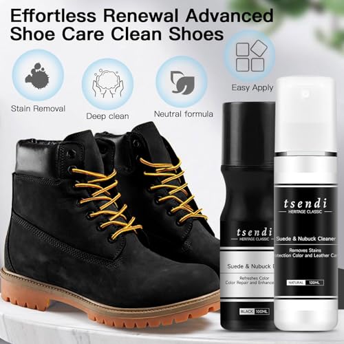 Nubuck & Suede Dye Black – 2-in-1 Cleaner & Color Restorer with 3 Brushes & Applicator – Renew Faded Shoes, Boots, Jackets, Purses, Car Seats, Furniture – Complete Suede Care Kit 3.4oz