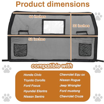 52" Wide Dog Car Barrier with Window & Steel Frame, Universal Fit for Cars, Sedans,SUVs,and Trucks, Car Barrier for Escape-Proof, Vehicle Gate for Dog Travel - size: Medium 52"*33"