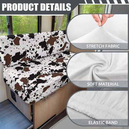 RV Dinette Cushion Covers - Cow Hide Pattern Stretchable Loveseat Sofa Furniture Protector, Lightweight Camper Accessories Replacement Cover - color: Cow Hide Pattern