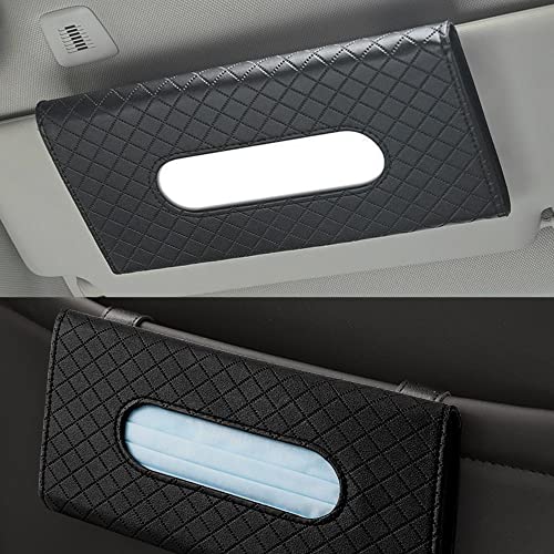 Car Sun Visor Tissue Holder, 2 Pack Vehicle Napkin Box, Premium PU Leather, Car Mask Holder for Sun Visor Vehicle, with Tissue Refill, Black - color: 2pack-black