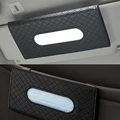 Car Sun Visor Tissue Holder, 2 Pack Vehicle Napkin Box, Premium PU Leather, Car Mask Holder for Sun Visor Vehicle, with Tissue Refill, Black - color: 2pack-black