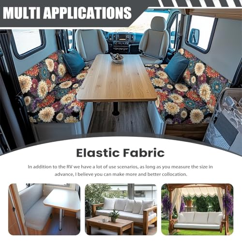 RV Dinette Cushions Covers, Bohemia Flower RV Sofa Seat Slipcovers with 1 Backrest Cover & 1 Bench Cover Sofa Slipcovers Accessories for Travel Trailer Couch - color: Bohemia Flower
