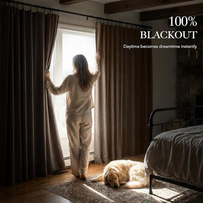 RYB HOME 100% Blackout Polyester Textured Curtains 90 inches Long, Thermal Insulating Privacy Energy Saving for Bedroom Living Room Window Office Theater Dining Nursery, W52 x L90 in, Coffee, 2 Panels - color: Brown, size: 52"W x 90"L (Pack of 2)