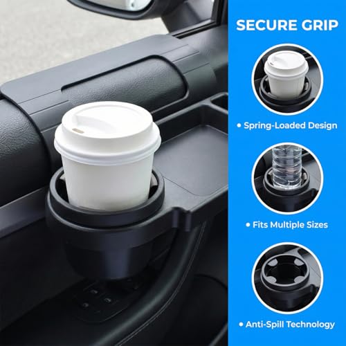 Zpana Car Window Organizer, Multifunctional Vehicle Door Side Hanging Rack with Cup Holder Tray Phone Mount, Automotive Window Storage Organizer Accessories, Universal for Trailer RV Truck