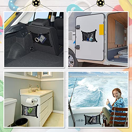 Frienda 2 Pcs Stretchable Small Cargo Net Pocket Boat Storage Mesh Net Elastic Automotive Storage Pouch with Mounting Screws and Hooks for Truck Car SUV Boats (17.7 x 9.8 Inches) - size: 17.7 x 9.8 Inches