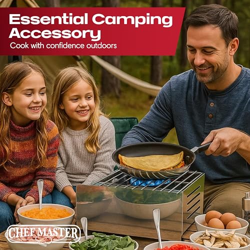 Chef Master Butane Stove Cover - Premium Stainless Steel Universal Fit - Any Standard Size Camping Stove - Portable Screen & Camping Wind Blocker - Camp Essentials for Outdoor & Indoor Cooking 90217 - size: Stainless Steel