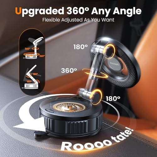 2026 Upgraded Vacuum Car Phone Holder for Magsafe [108+LB Strongest Suction & 3000gf Strongest Magnetic] 360° Adjustable Magnetic Phone Holders for Car for iPhone 17-12 Pro Max Plus Air Clear - color: Clear