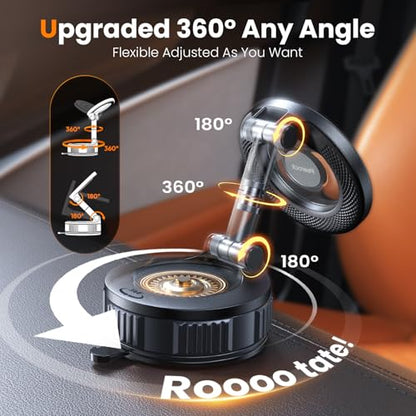 2026 Upgraded Vacuum Car Phone Holder for Magsafe [108+LB Strongest Suction & 3000gf Strongest Magnetic] 360° Adjustable Magnetic Phone Holders for Car for iPhone 17-12 Pro Max Plus Air Clear - color: Clear