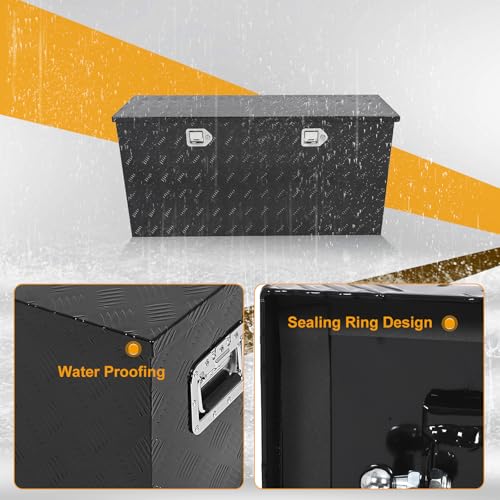 Black 48 Inch Truck Chest Tool box Heavy Duty Aluminum Stripes Plated Pick Up Truck Bed Box RV Trailer Toolbox Storage Waterproof with Side Handle and Lock Keys –48"x24"x24" - color: Black, size: 48"x24"x24"