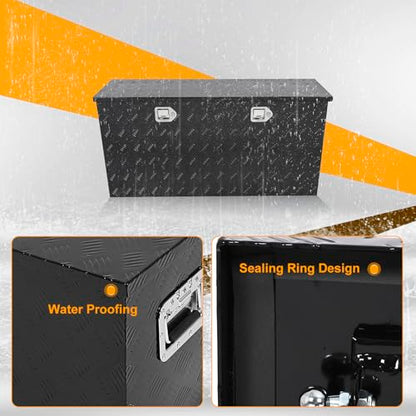 Black 48 Inch Truck Chest Tool box Heavy Duty Aluminum Stripes Plated Pick Up Truck Bed Box RV Trailer Toolbox Storage Waterproof with Side Handle and Lock Keys –48"x24"x24" - color: Black, size: 48"x24"x24"