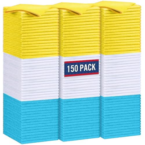 GLIMGLINT Microfiber Cleaning Cloth,150PK Reusable Cleaning Rags,Highly Absorbent Shop Rags Bulk,All-Purpose Car Cleaning Towels for TV Screen, Kitchen, Restaurant, Garage, 14"X12", Multicolor - color: Multicolor
