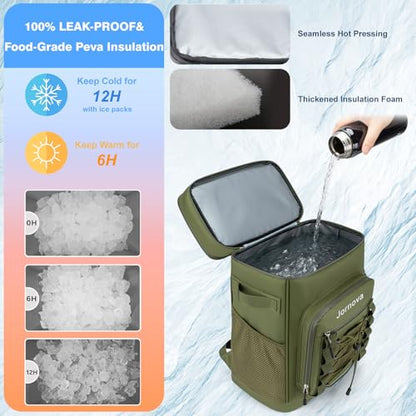 Insulated Cooler Backpack, 35L Leakproof Backpack with Double Compartments for Men & Women, Large Lunch Cooler for Camping, Beach, Travel, Picnic, Up to 48 Cans - color: Army Green
