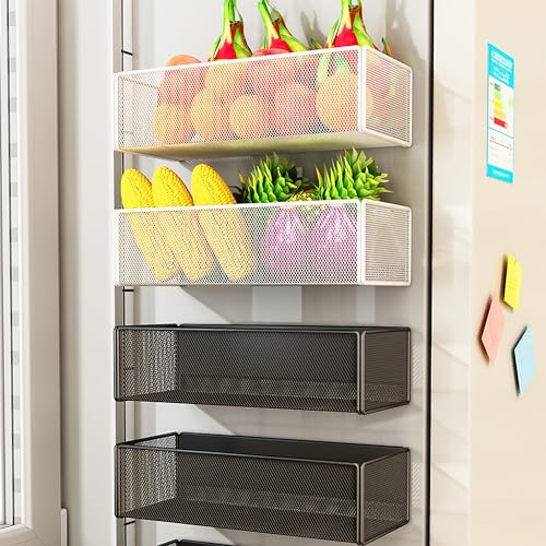 Magnetic Basket Organizer Holder for Fridge Magnetic Storage Bin Box Containers for Refrigerator Whiteboard Classroom (Large, White) - style: Large, White